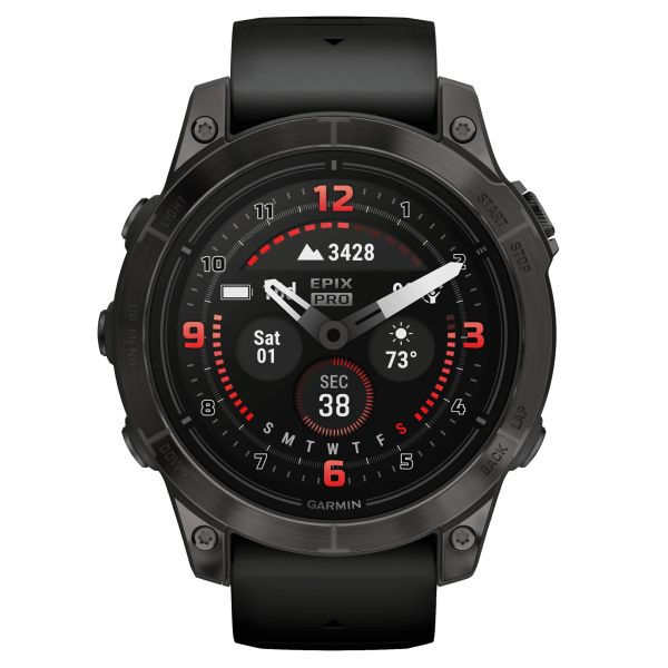 Garmin Epix Pro (Gen2) Sapphire Edition Titanium Carbon Gray DLC watch black silicone strap 47 mm 010-02803-11