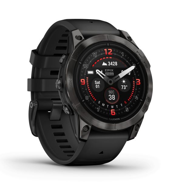 Montre Garmin Epix Pro (Gen2) Sapphire Edition Titane Carbon Gray DLC bracelet silicone noir 47 mm 010-02803-11