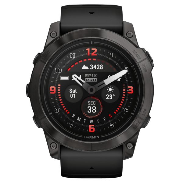 Garmin Epix Pro (Gen2) Sapphire Edition Titanium Carbon Gray DLC watch with black silicone strap 51 mm 010-02804-01