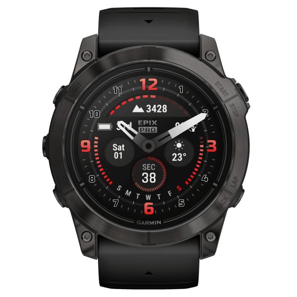 Montre Garmin Epix Pro (Gen2) Sapphire Edition Titane Carbon Gray DLC bracelet silicone noir 51 mm 010-02804-01