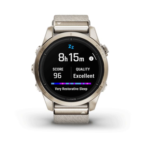 Montre Garmin Epix Pro (Gen2) Sapphire Special Edition Titane Light Gold bracelet nylon beige 42 mm 010-02802-20