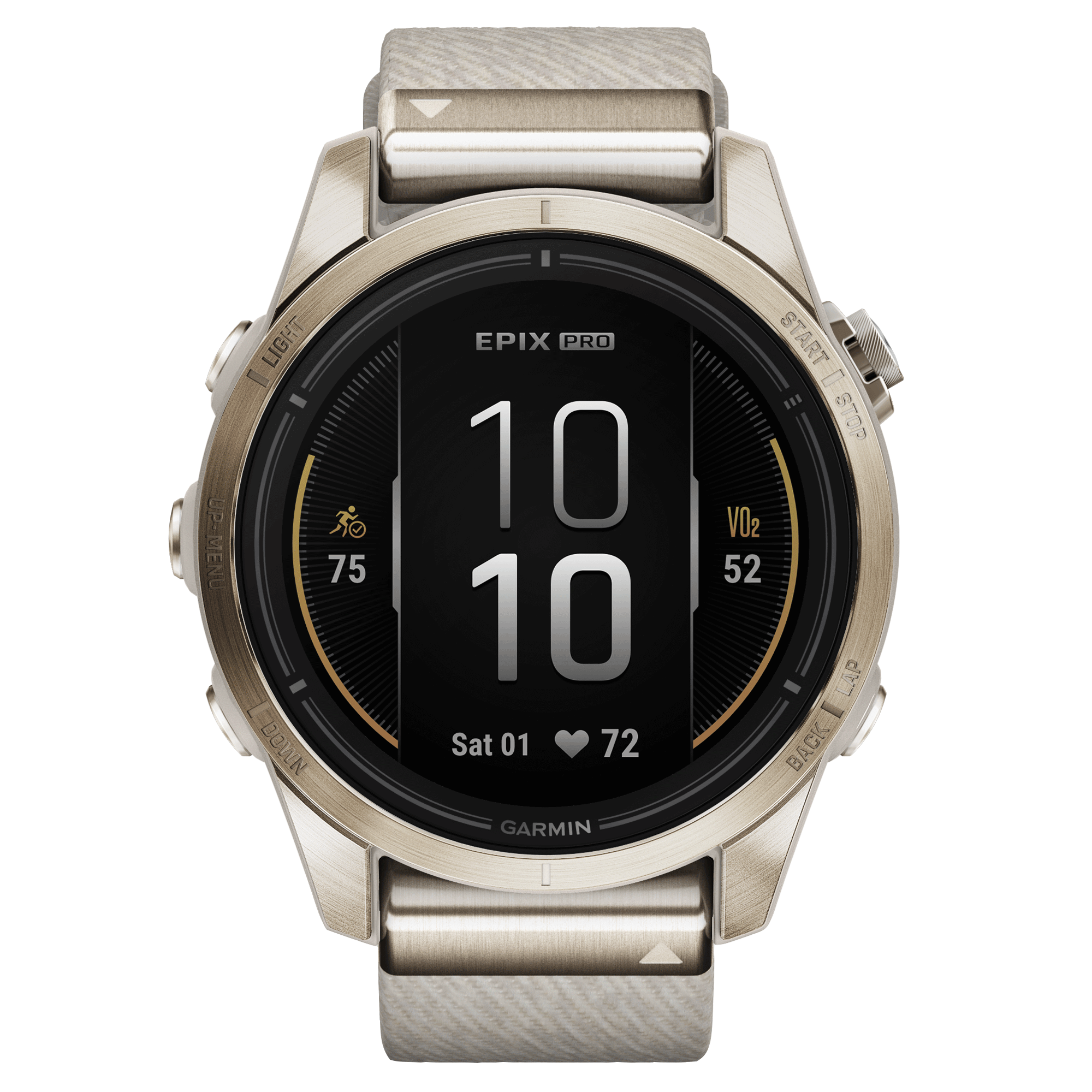 Montre Garmin Epix Pro (Gen2) Sapphire Special Edition Titane Light Gold bracelet nylon beige 42 mm 010-02802-20