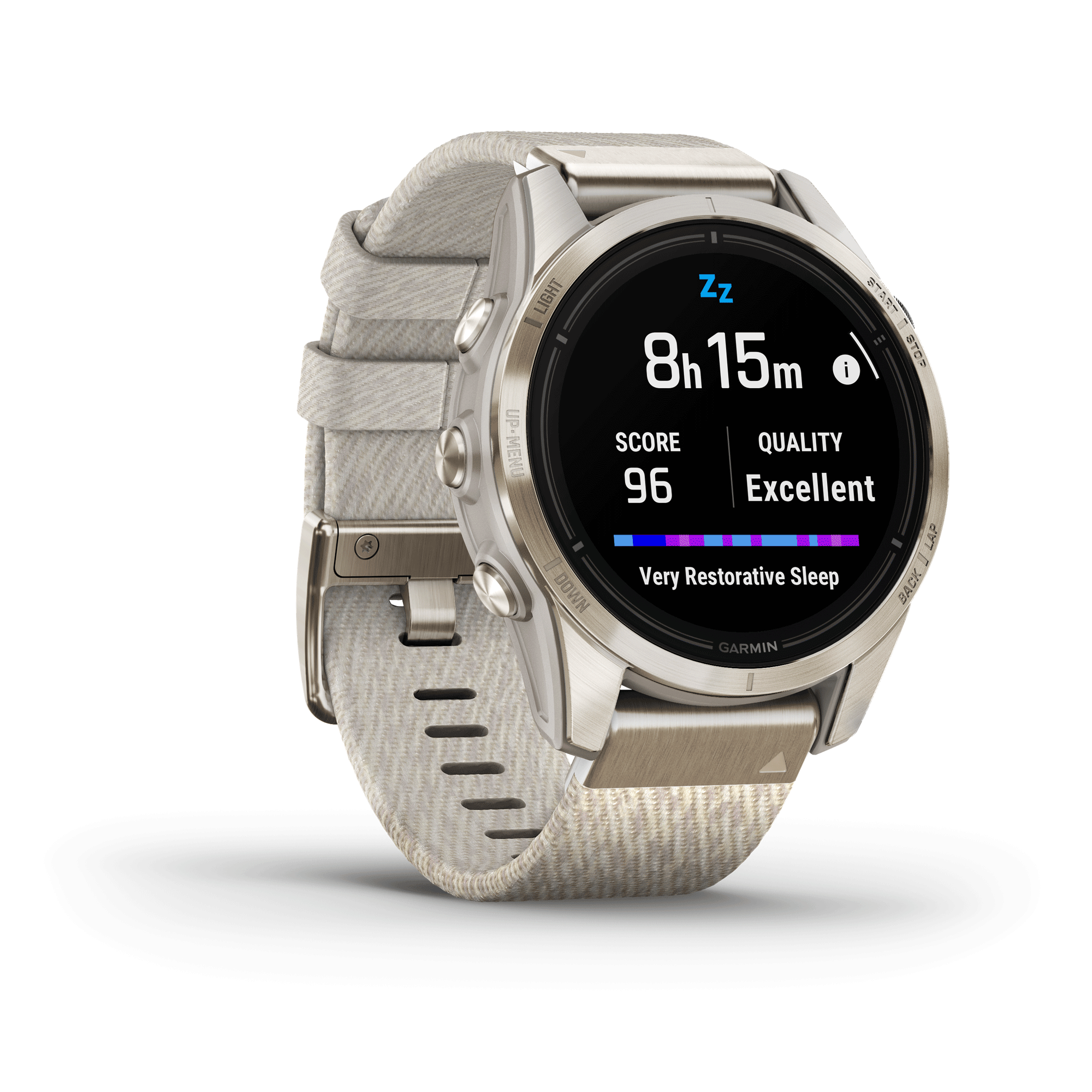 Montre Garmin Epix Pro (Gen2) Sapphire Special Edition Titane Light Gold bracelet nylon beige 42 mm 010-02802-20