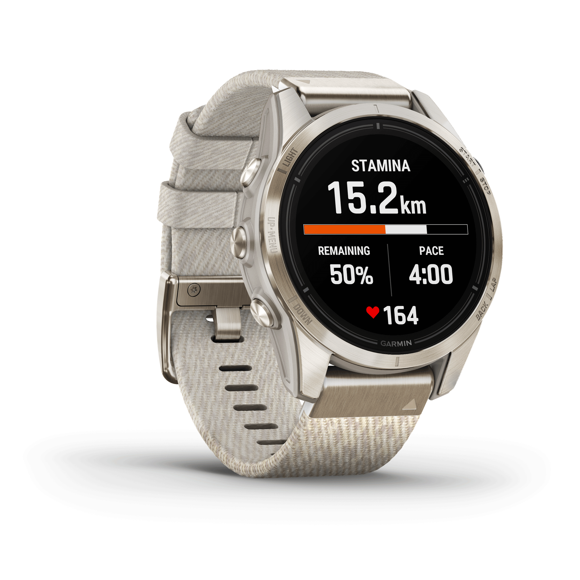 Montre Garmin Epix Pro (Gen2) Sapphire Special Edition Titane Light Gold bracelet nylon beige 42 mm 010-02802-20