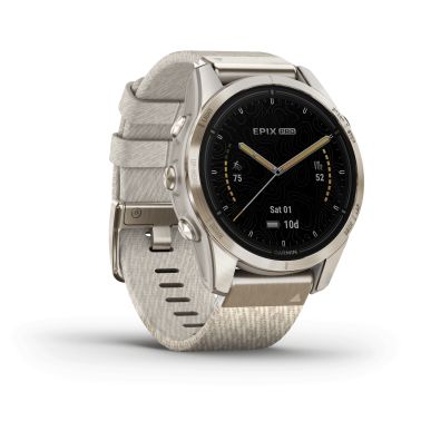 Montre Garmin Epix Pro (Gen2) Sapphire Special Edition Titane Light Gold bracelet nylon beige 42 mm 010-02802-20
