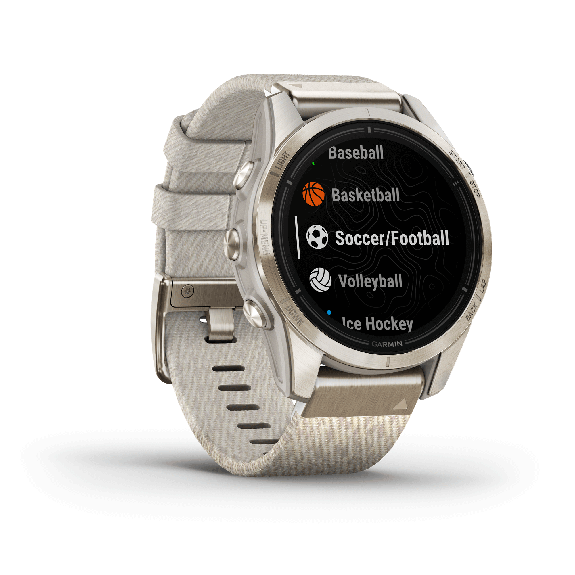 Montre Garmin Epix Pro (Gen2) Sapphire Special Edition Titane Light Gold bracelet nylon beige 42 mm 010-02802-20