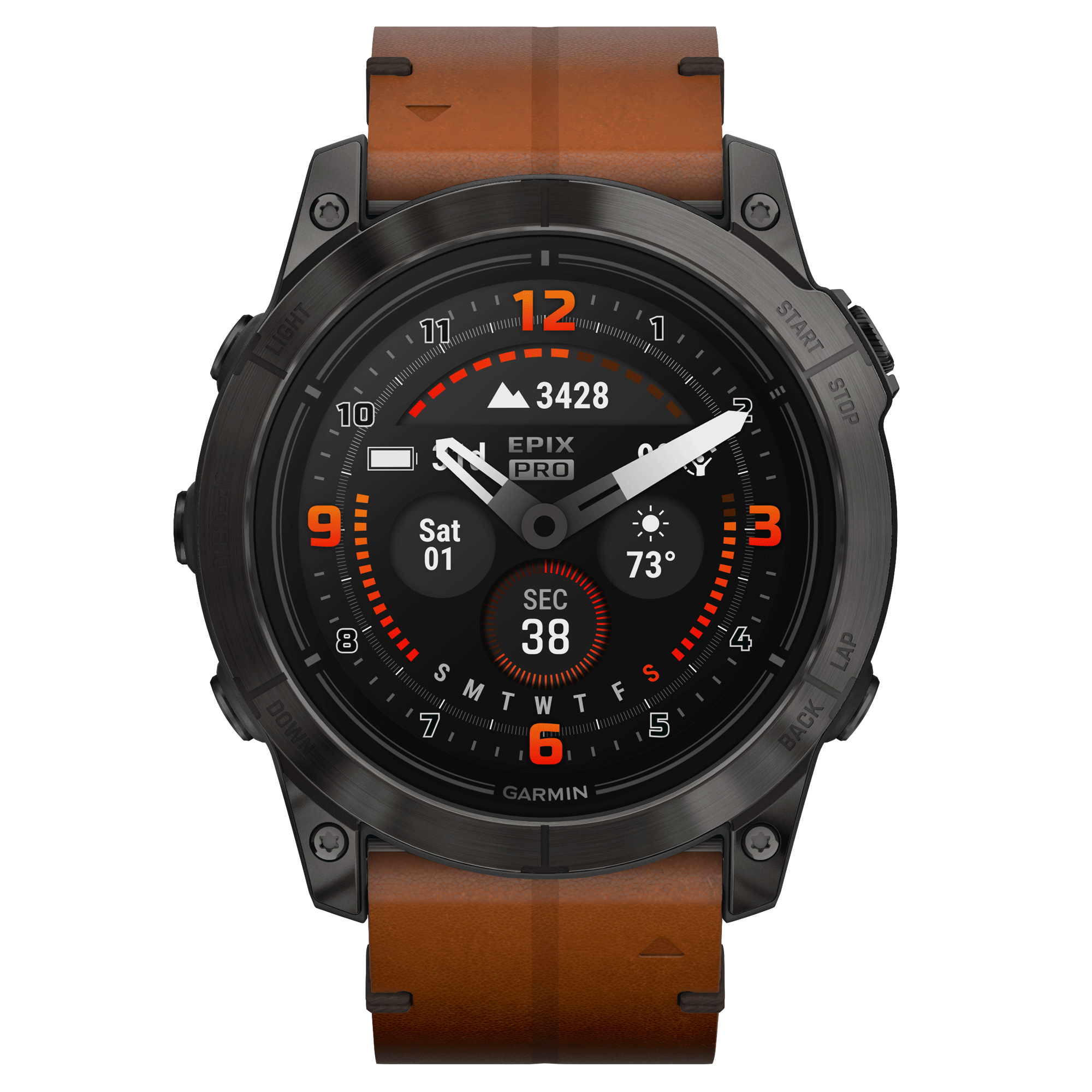 Garmin Epix Pro (Gen2) Sapphire Special Edition Titanium Carbon Gray DLC watch brown leather strap 51 mm 010-02804-30