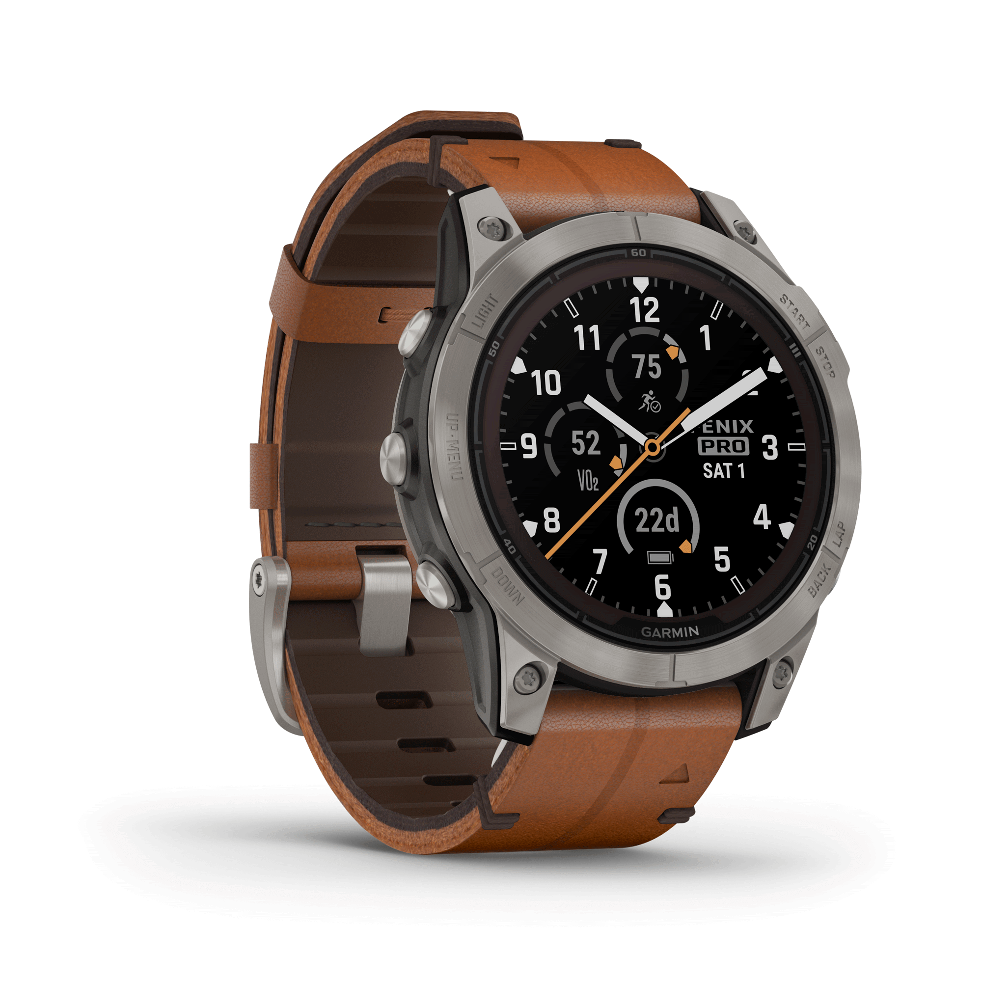 Montre connectée Garmin fenix 5X Plus Sapphire grise avec bracelet cuir  marron