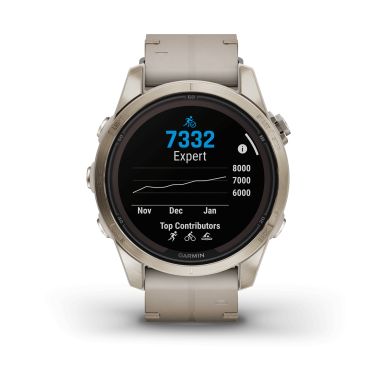 Garmin Fenix 7S Pro Sapphire Solar Special Edition Titanium Light Gold watch cream leather strap 42 mm 010-02776-30