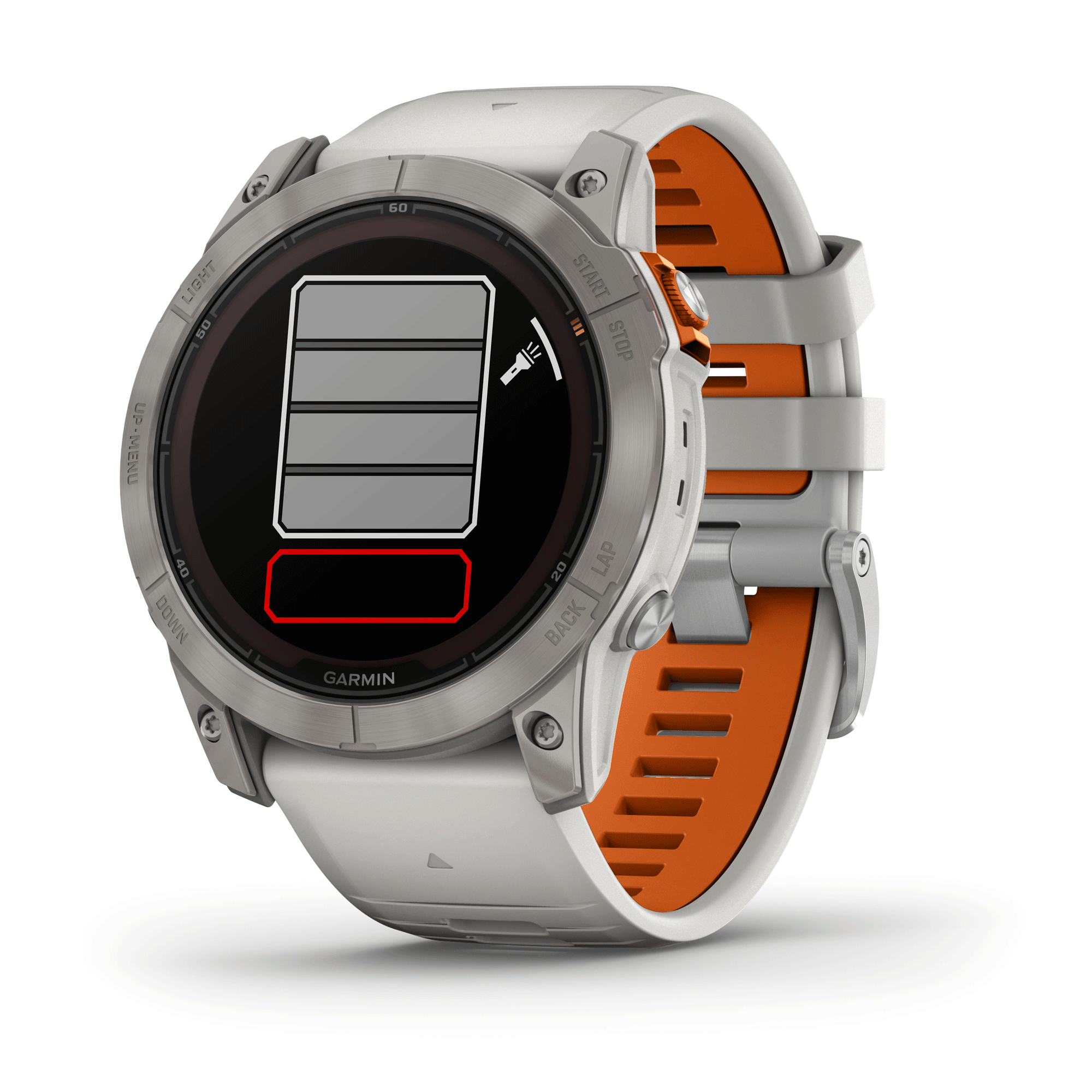 Montre Garmin Fénix 7X Pro Sapphire Solar Edition Titane bracelet silicone gris et orange 51 mm 010-02778-15