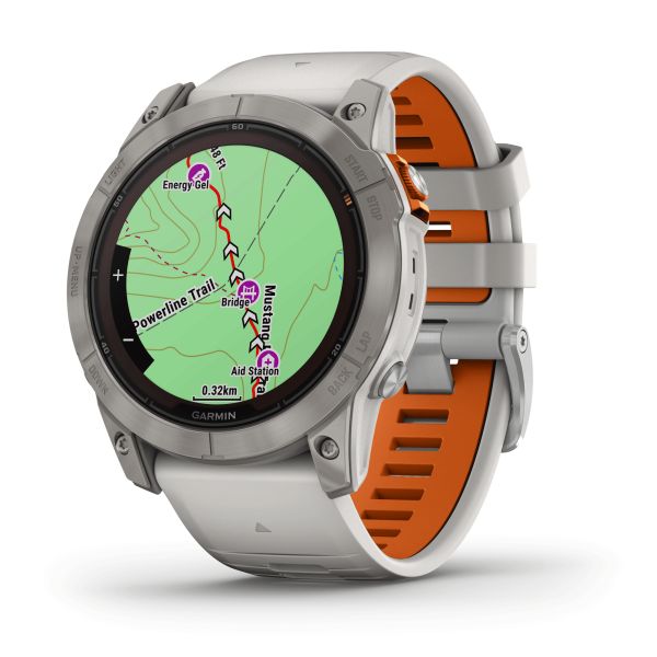Montre Garmin Fénix 7X Pro Sapphire Solar Edition Titane bracelet silicone gris et orange 51 mm 010-02778-15