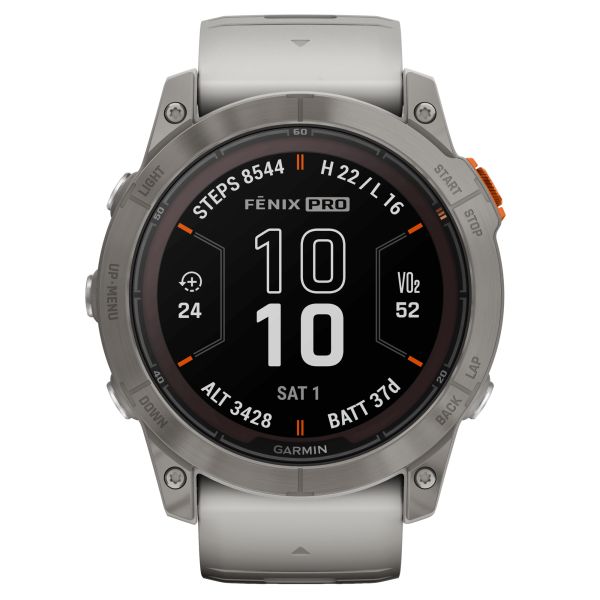 Garmin Fenix 7X Pro Sapphire Solar Edition Titanium watch grey and orange silicone strap 51 mm 010-02778-15