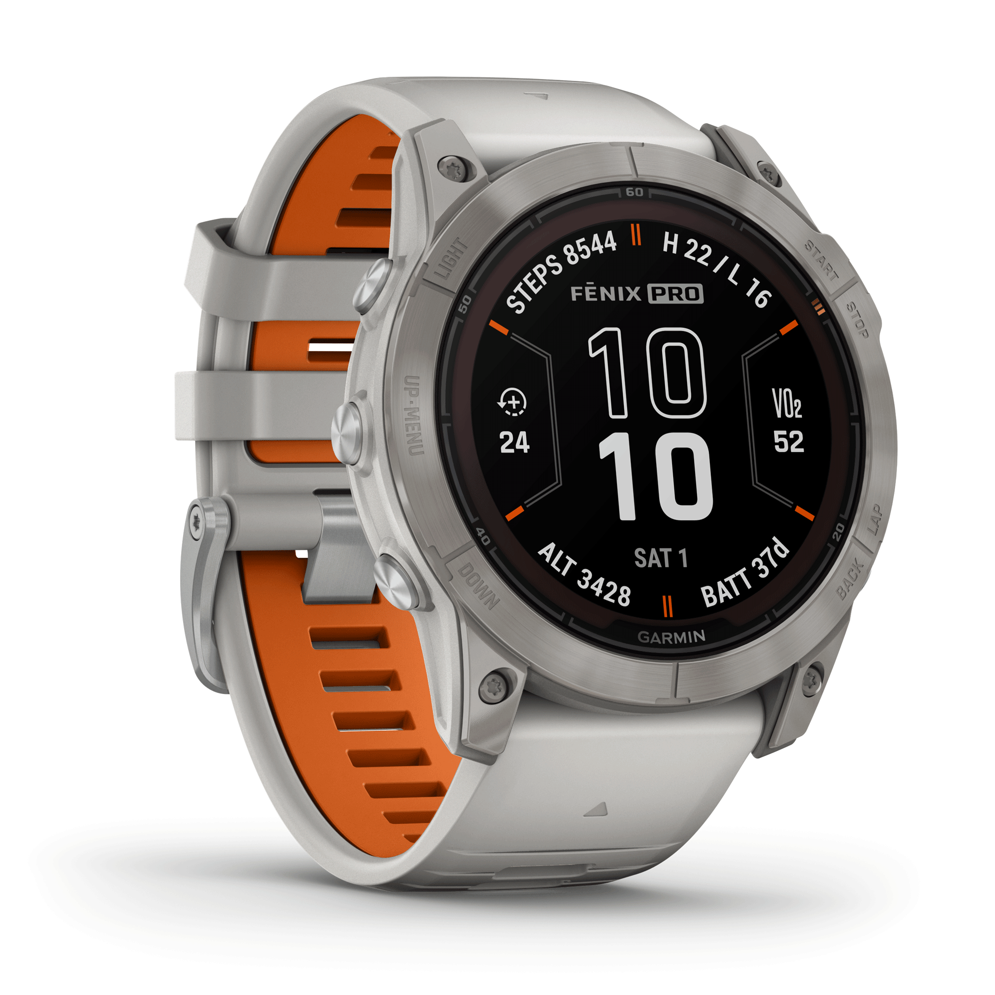 Montre Garmin Fénix 7X Pro Sapphire Solar Edition Titane bracelet silicone gris et orange 51 mm 010-02778-15