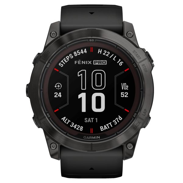 Montre Garmin Fénix 7X Pro Sapphire Solar Edition Titane Carbon Gray DLC bracelet silicone noir 51 mm 010-02778-11