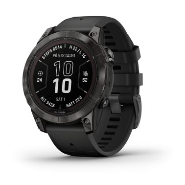 Montre Garmin Fénix 7 Pro Sapphire Solar Edition Titane Carbon Gray DLC bracelet silicone noir 47 mm 010-02777-11