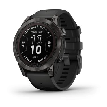 Montre Garmin Fénix 7 Pro Sapphire Solar Edition Titane Carbon Gray DLC bracelet silicone noir 47 mm 010-02777-11