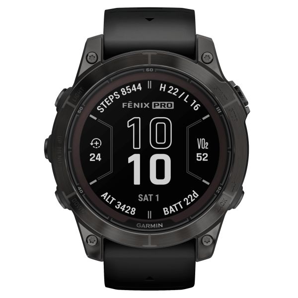 Garmin Fenix 7 Pro Sapphire Solar Edition Titanium Carbon Gray DLC black silicone strap 47 mm watch 010-02777-11