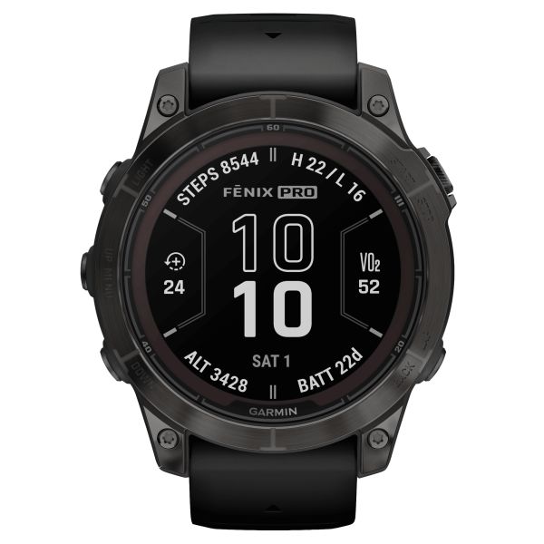 Montre Garmin Fénix 7 Pro Sapphire Solar Edition Titane Carbon Gray DLC bracelet silicone noir 47 mm 010-02777-11