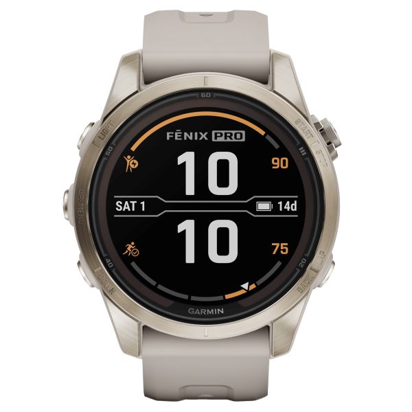 Garmin Fenix 7S Pro Sapphire Solar Edition Selection watch with 42 mm cream silicone strap 010-02776-15