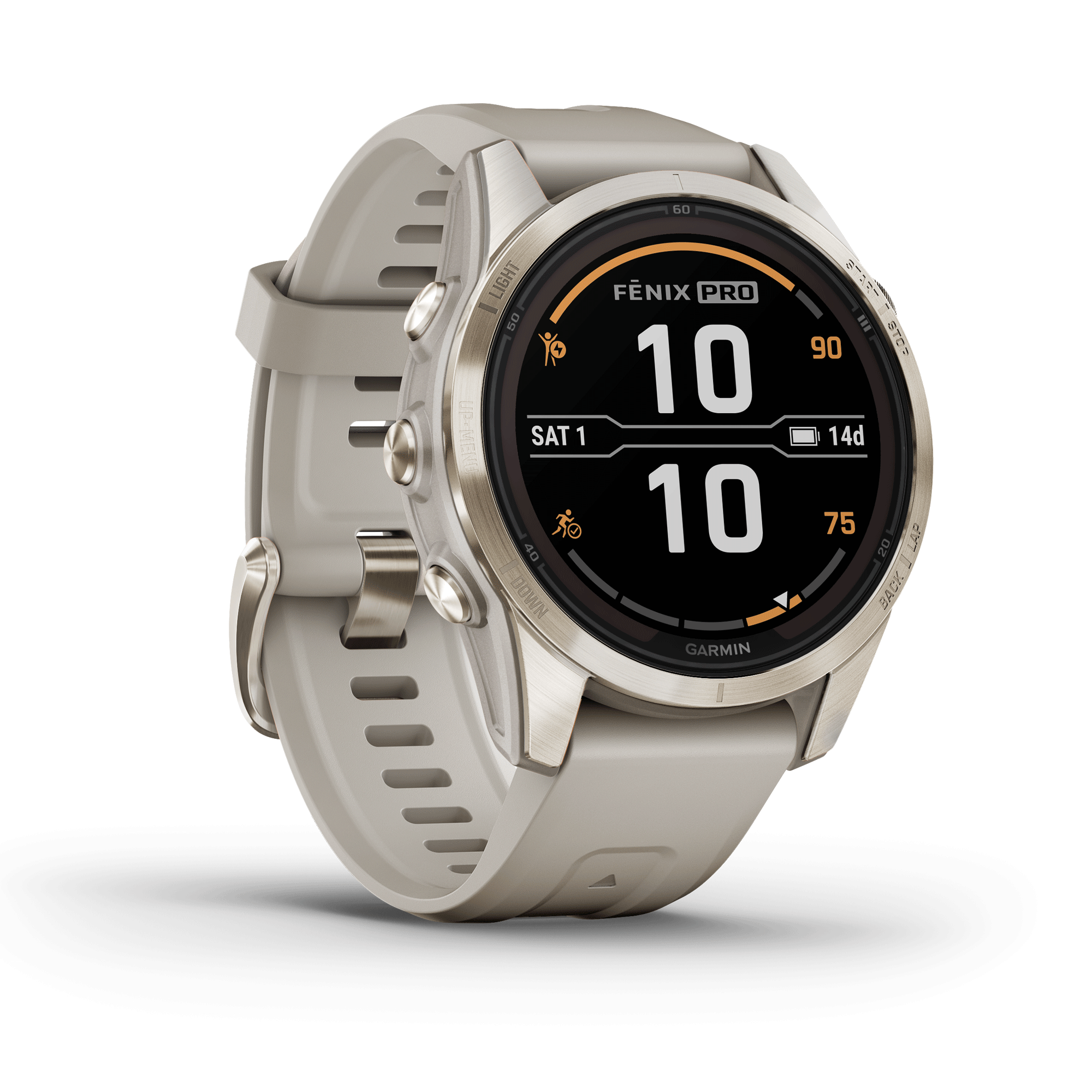 Montre Garmin Fénix 7S Pro Sapphire Solar Edition Selection bracelet silicone crème 42 mm 010-02776-15