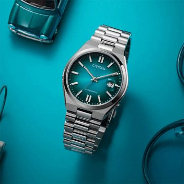 Montre Citizen Tsuyosa automatique cadran bleu turquoise bracelet acier 40 mm