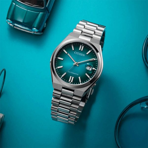 Citizen Tsuyosa automatic watch turquoise blue dial steel bracelet 40 mm