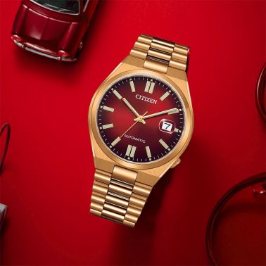 Montre Citizen Tsuyosa automatique cadran rouge bracelet acier 40 mm
