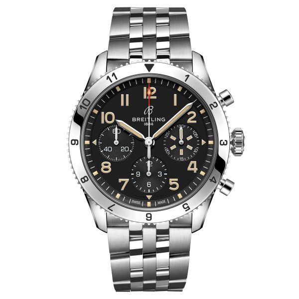 Breitling Classic AVI Chronograph P-51 Mustang automatic watch black dial steel bracelet 42 mm