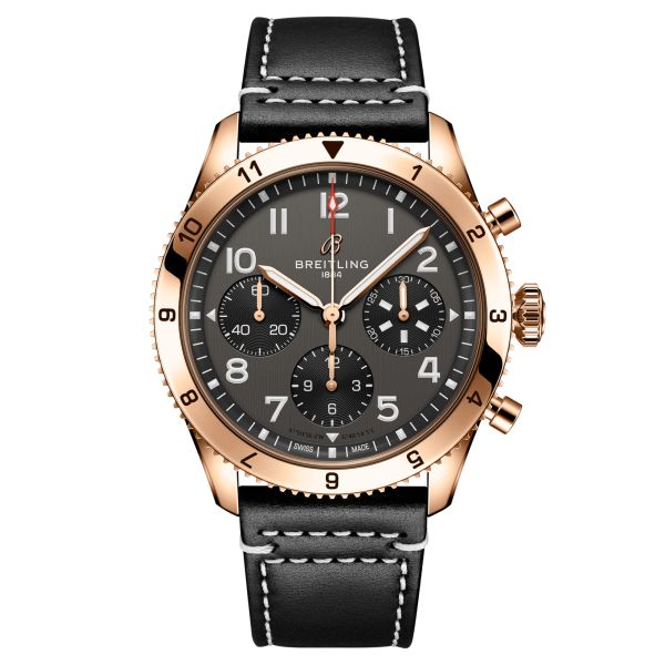 Breitling Classic AVI Chronograph P-51 Mustang Red Gold automatic watch black dial black leather strap 42 mm