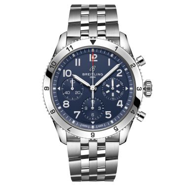 Breitling Classic AVI Chronograph Tribute to Vought F4U Corsaire automatic watch blue dial steel bracelet 42 mm A233801A1C1A1