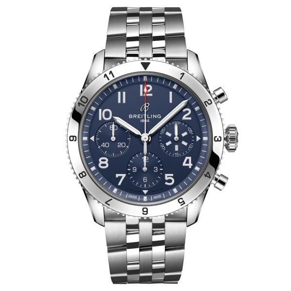 Breitling Classic AVI Chronograph Tribute to Vought F4U Corsaire automatic watch blue dial steel bracelet 42 mm