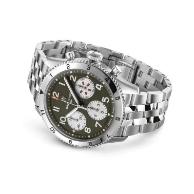 Breitling Classic AVI Chronograph Curtiss Warhawk automatic watch green dial steel bracelet 42 mm