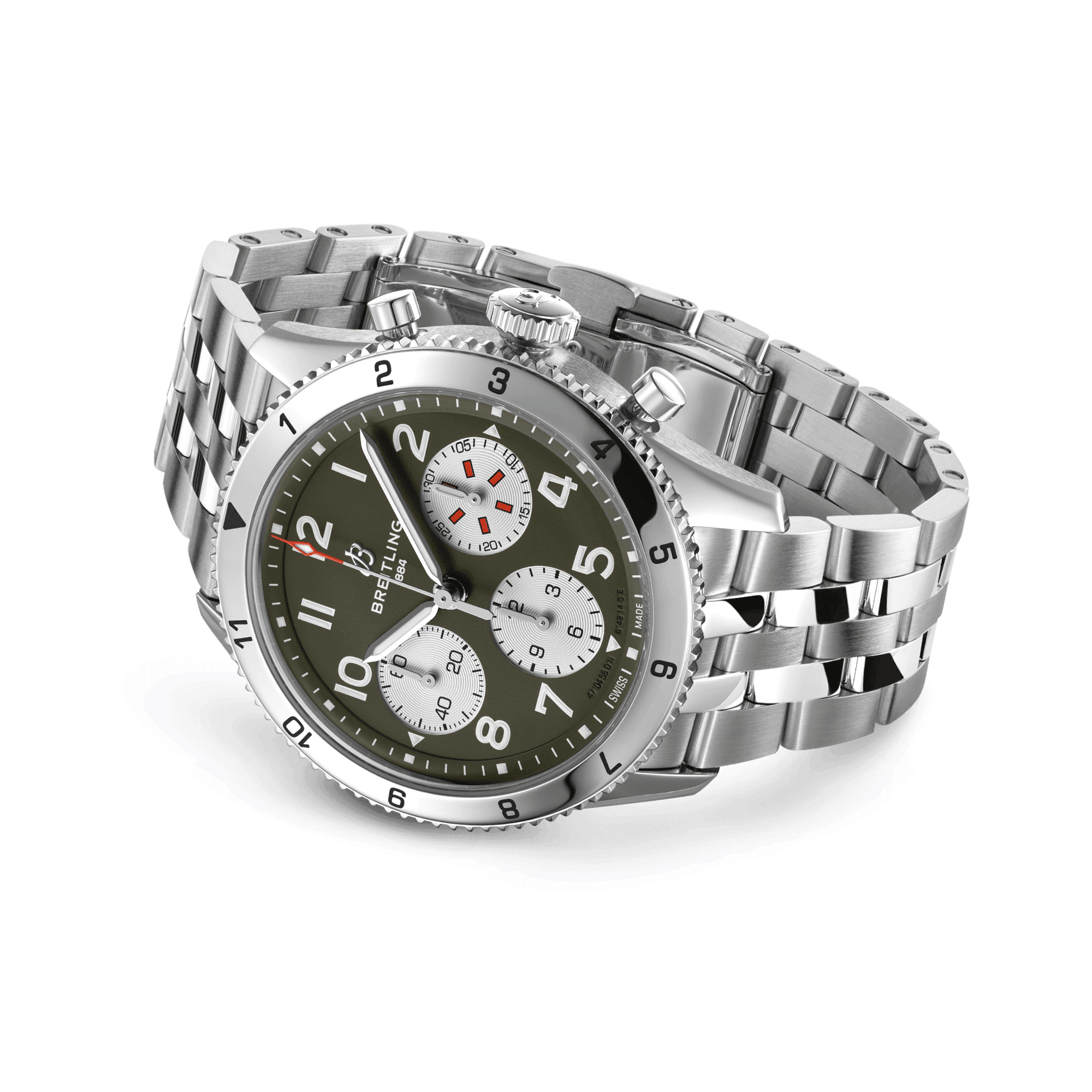 Breitling Classic AVI Chronograph Curtiss Warhawk automatic watch green dial steel bracelet 42 mm