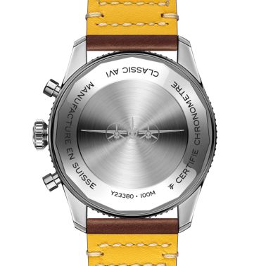 Breitling Classic AVI Chronograph Mosquito automatic watch black dial brown leather strap 42 mm