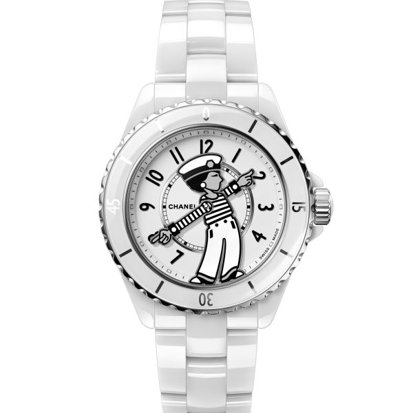 Montre CHANEL Mlle J12 La Pausa automatique cadran blanc bracelet céramique 38 mm