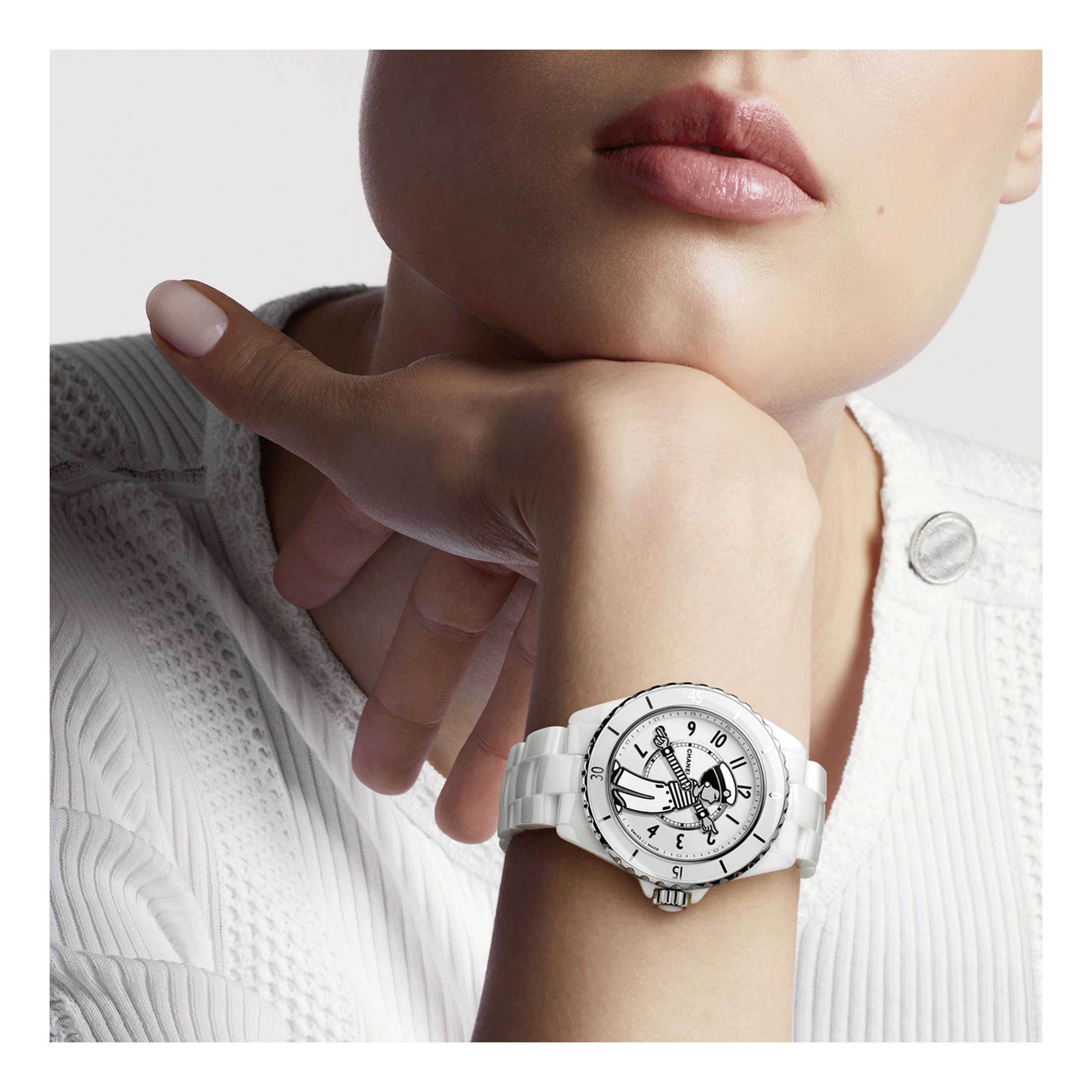 Montre CHANEL Mlle J12 La Pausa automatique cadran blanc bracelet ceramique 38 mm