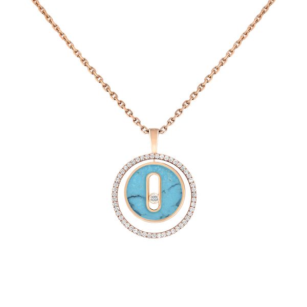 Collier Messika Lucky Move PM en or rose, diamants et turquoise