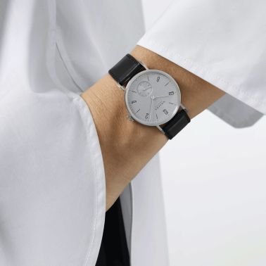 Montre Nomos Tangente Neomatik Gris Platine automatique cadran gris galvanisé bracelet cuir noir 35 mm 189