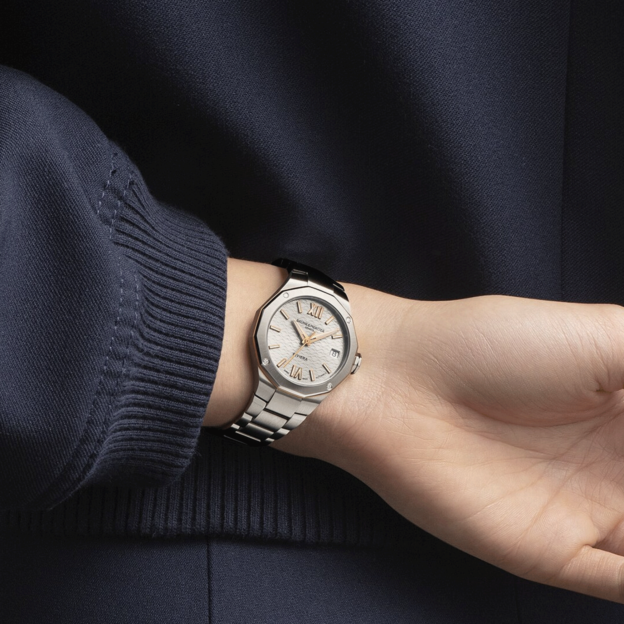 Montre Baume et Mercier Riviera quartz cadran doré bracelet acier 33 mm 10730