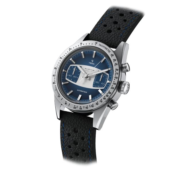 Yema Rallygraf A470 Limited Edition automatic watch blue dial black leather strap 39 mm