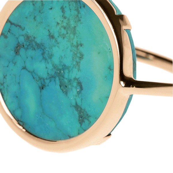 Bague Ginette NY Disc Fallen Sky en or rose et turquoise