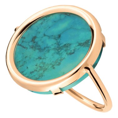 Bague Ginette NY Disc Fallen Sky en or rose et turquoise