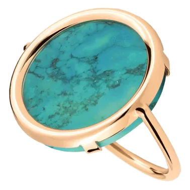 Bague Ginette NY Disc Fallen Sky en or rose et turquoise