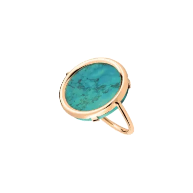 Bague Ginette NY Disc Fallen Sky en or rose et turquoise