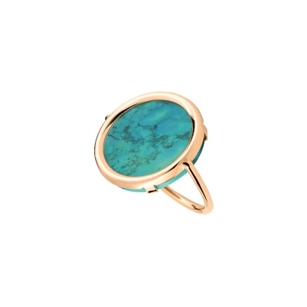 Bague Ginette NY Disc Fallen Sky en or rose et turquoise