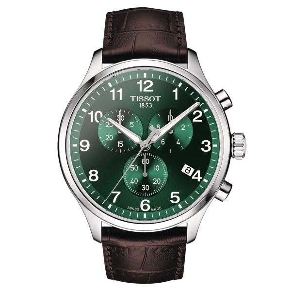 Tissot T-Sport Chrono XL Classic quartz watch green dial brown leather strap 45 mm