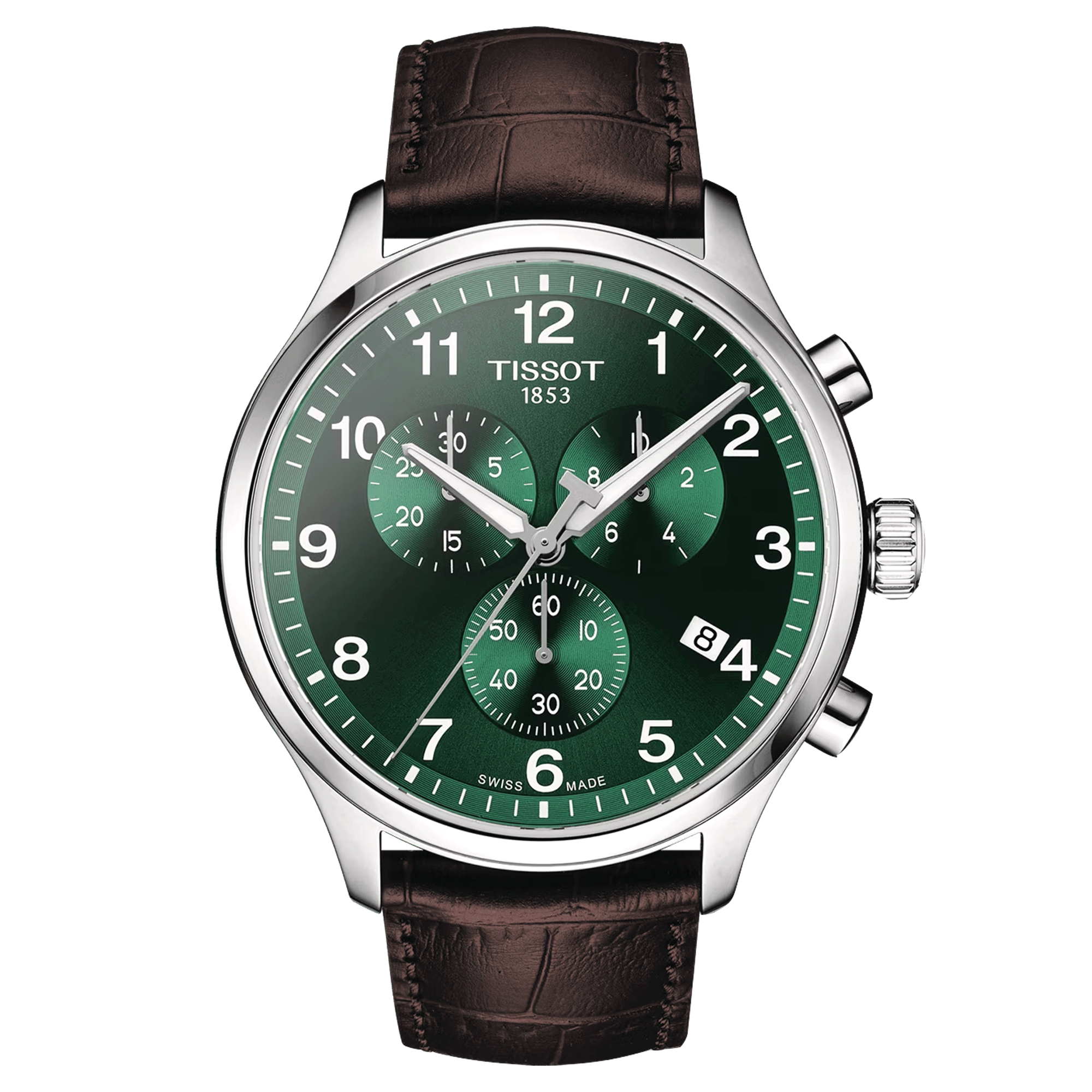 Tissot T-Sport Chrono XL Classic quartz watch green dial brown leather strap 45 mm