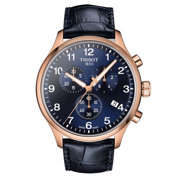 Montre Tissot T-Sport Chrono XL Classic PVD Or Rose quartz cadran bleu bracelet cuir bleu 45 mm T116.617.36.042.00