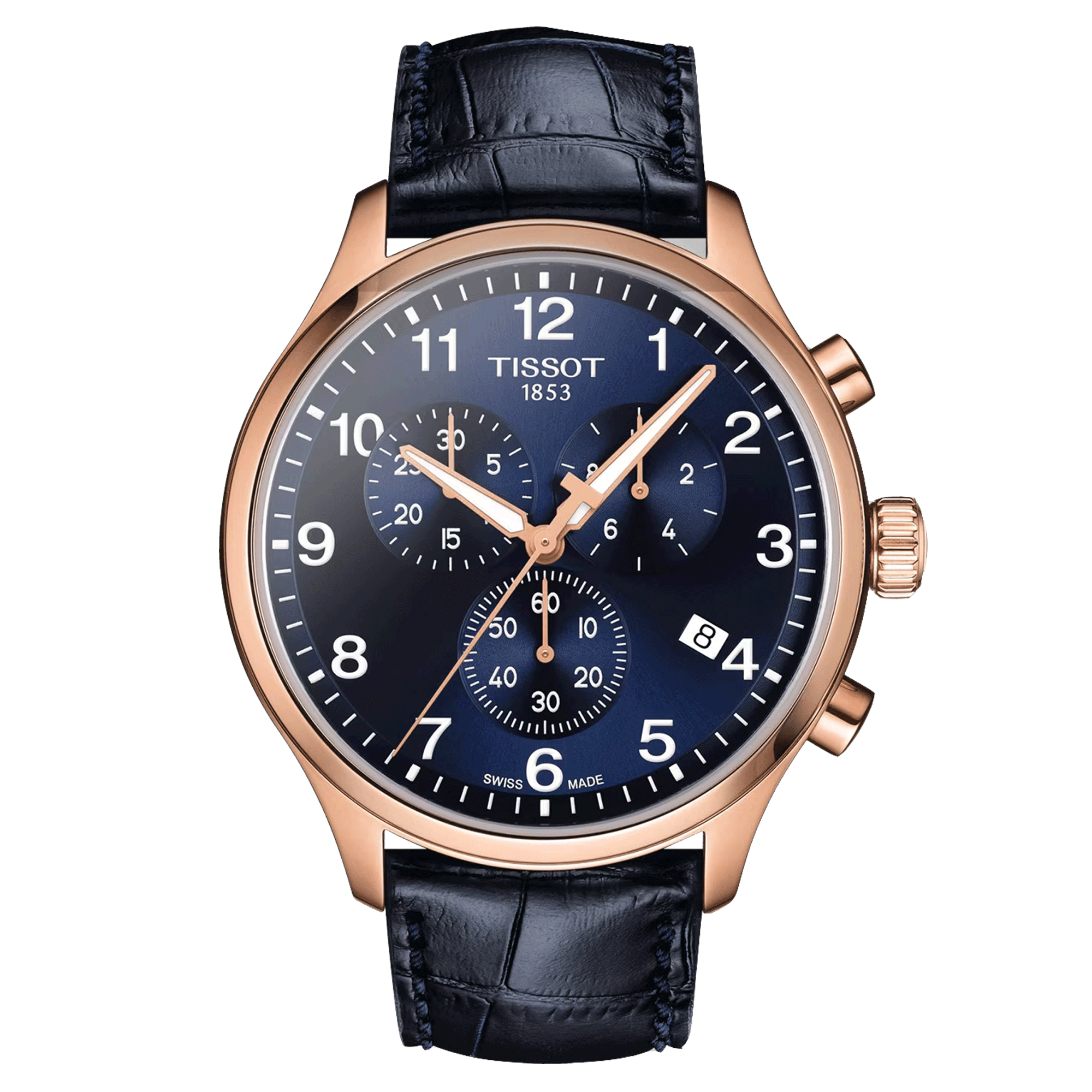 Montre Tissot T-Sport Chrono XL Classic PVD Or Rose quartz cadran bleu bracelet cuir bleu 45 mm T116.617.36.042.00