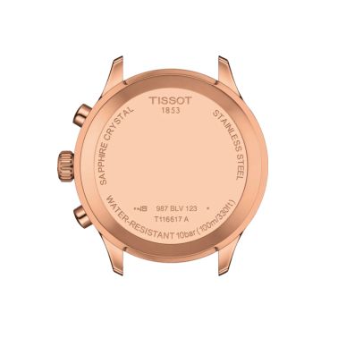 Tissot T-Sport Chrono XL Classic PVD Rose Gold quartz watch blue dial blue leather strap 45 mm